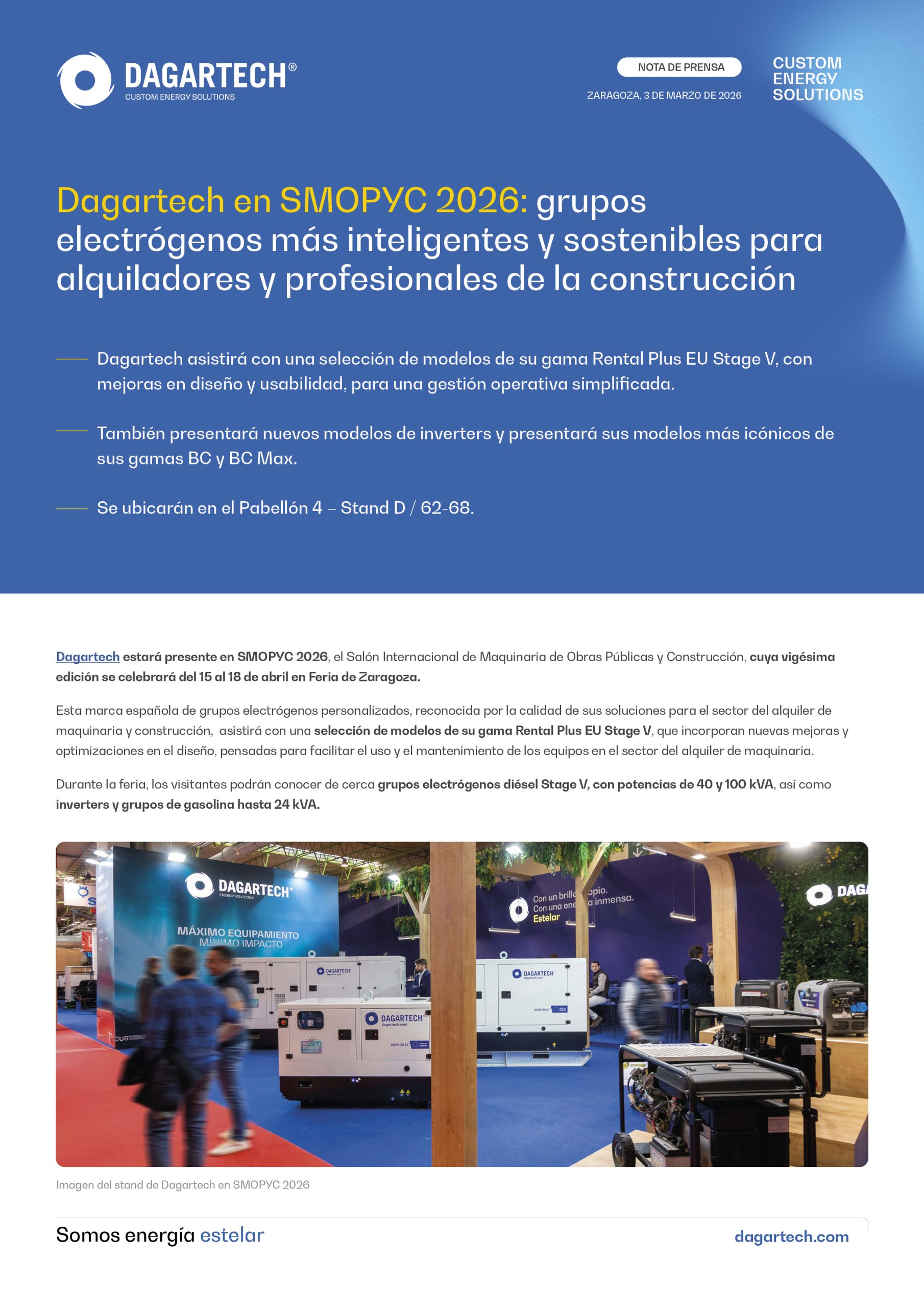 Dagartech en SMOPYC 2026: grupos electrógenos más inteligentes y sostenibles para alquiladores y profesionales de la construcción Dagartech en SMOPYC 2026: grupos electrógenos más inteligentes y sostenibles para alquiladores y profesionales de la construcción
